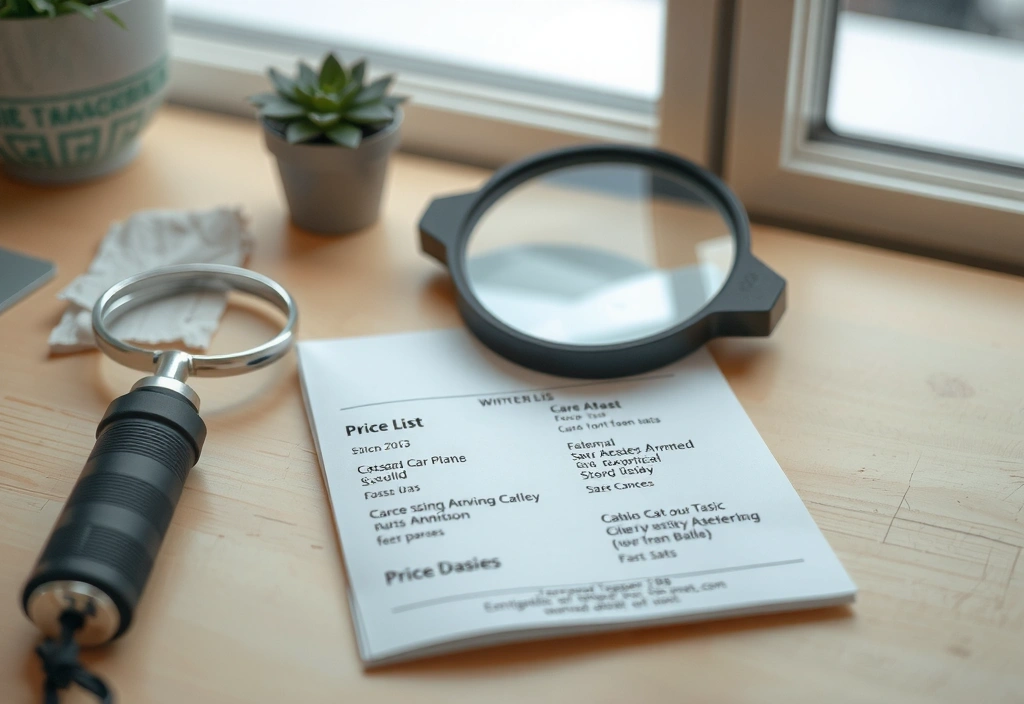 Preisliste aufgeschlüsselt